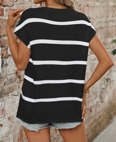 Round Neck Striped Knit Top