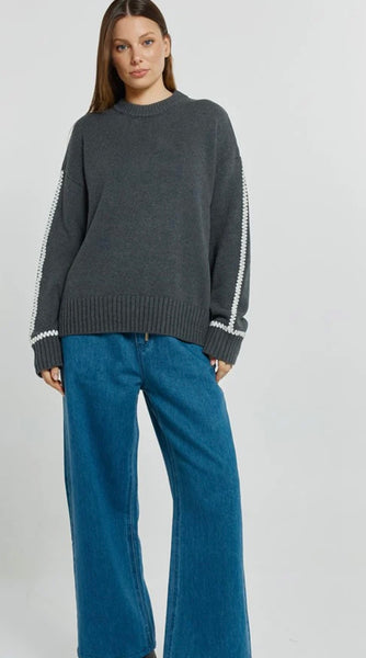 Contrast Stitch Sweater - Charcoal