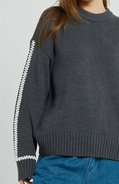 Contrast Stitch Sweater - Charcoal