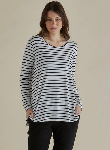 Yasmin Long Sleeve Top - Black/White Stripe