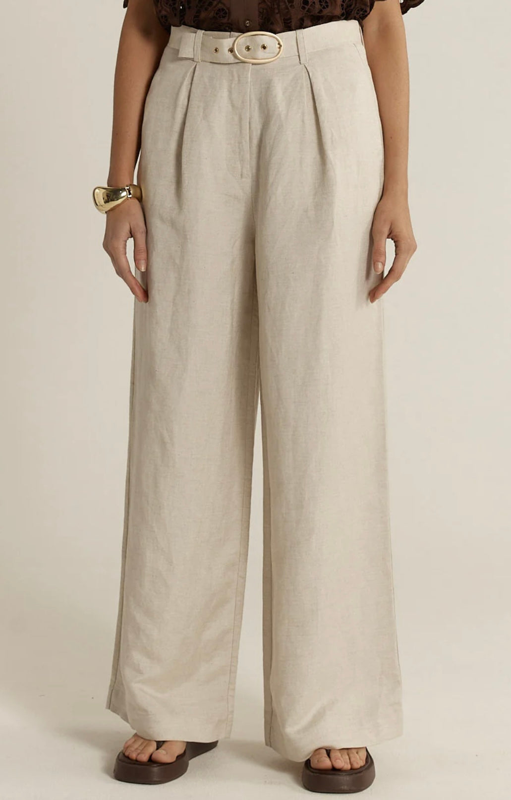 Amara Belted Pant - Flax