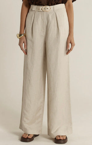 Amara Belted Pant - Flax