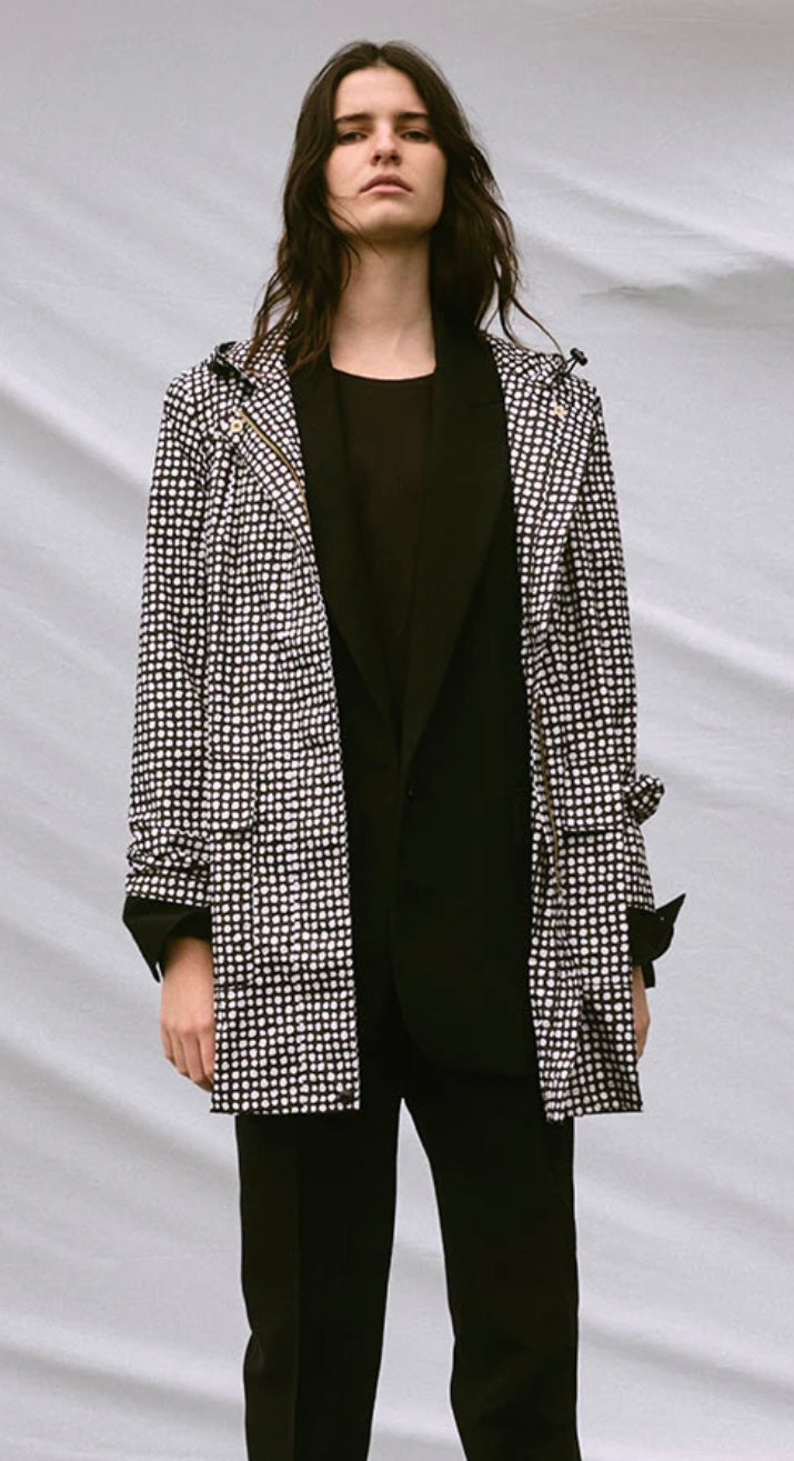 RECYCLED 3/4 WOMENS RAINCOAT - BLACK DALMATIAN