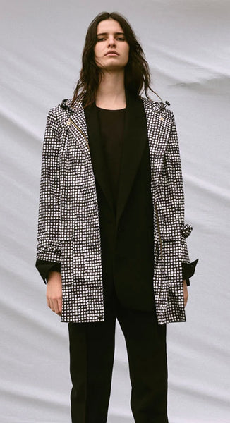 RECYCLED 3/4 WOMENS RAINCOAT - BLACK DALMATIAN