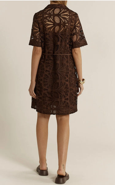 Elara Broderie Shirt Dress - chocolate
