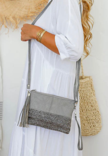 2 tone clutch with wristlet & long strap