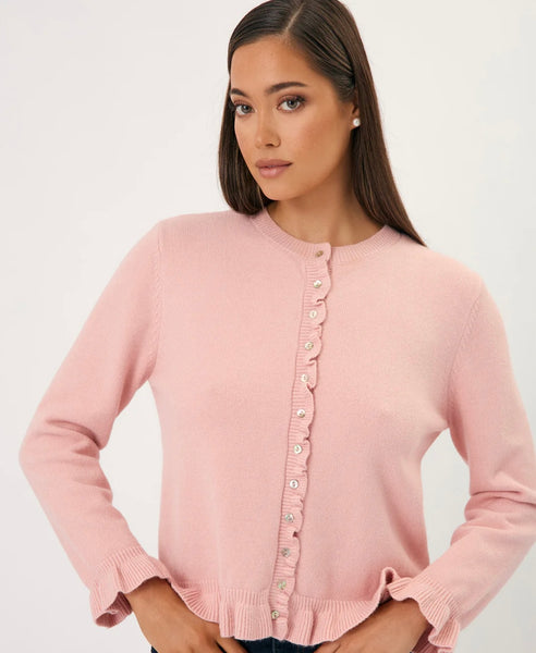 Polly Frill Neck Cardigan-Blue