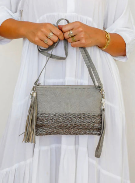 2 tone clutch with wristlet & long strap