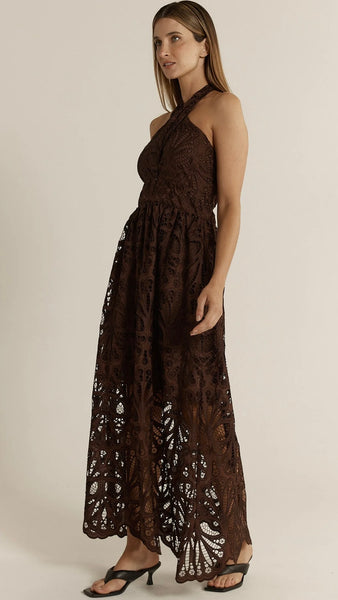 Elara Broderie Dress - Chocolate