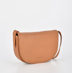 Louise Leather Flap over Crossbody Bag-Tan