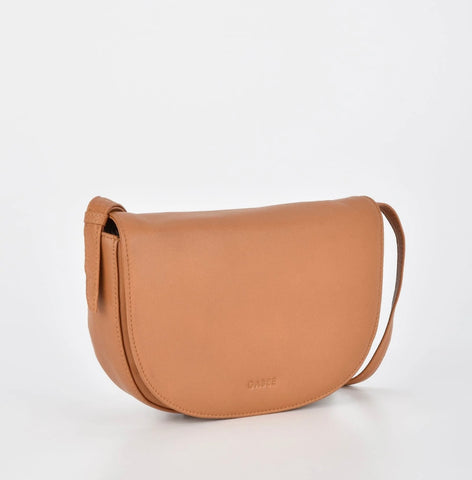 Louise Leather Flap over Crossbody Bag-Tan