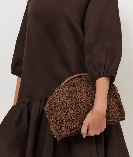 Bree Patterned Curved Paper Weave Clutch Chocolate