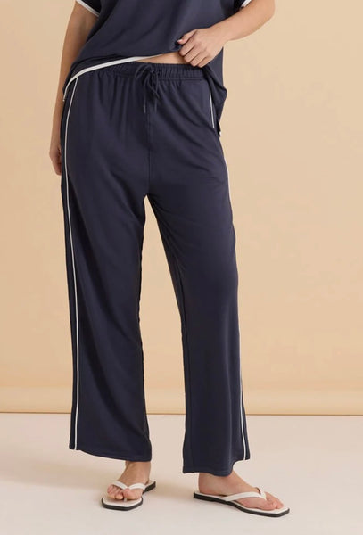 Evelyn Wide Leg Jogger - Petrol/White