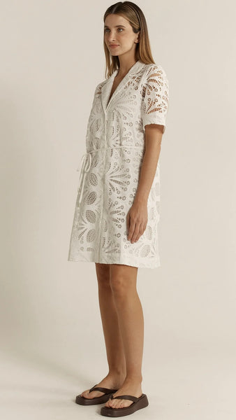 Elara Broderie Shirt Dress - Ivory