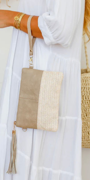 2 tone clutch with wristlet & long strap