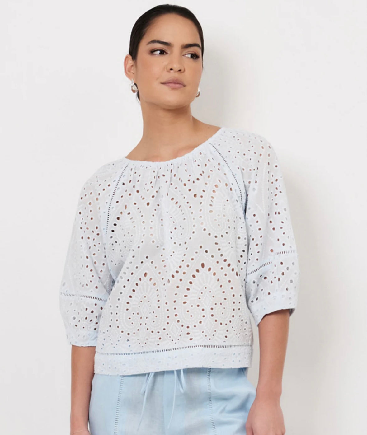 Pascoe Broderie Anglaise Top-Light Blue