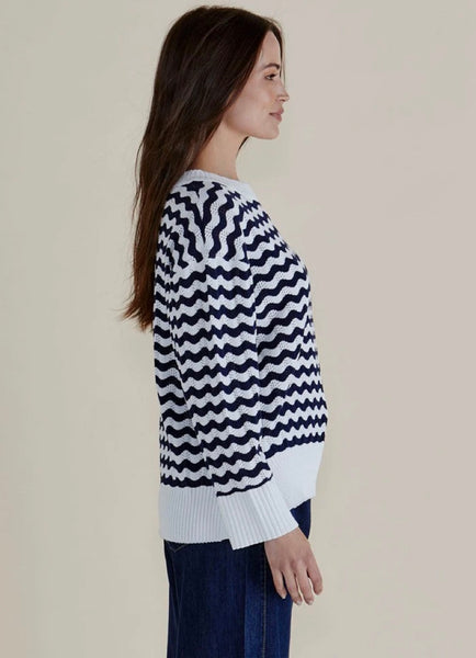 Ember Knit Jumper - Navy Wave Stripe