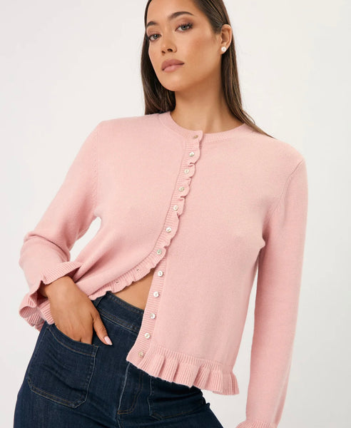 Polly Frill Neck Cardigan-Blue