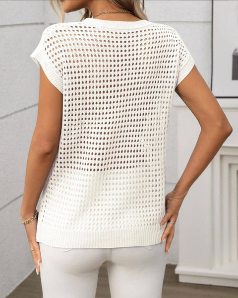 Textured Crochet Knit Top-Off White