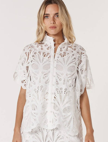 Elara Broderie Blouse - Ivory