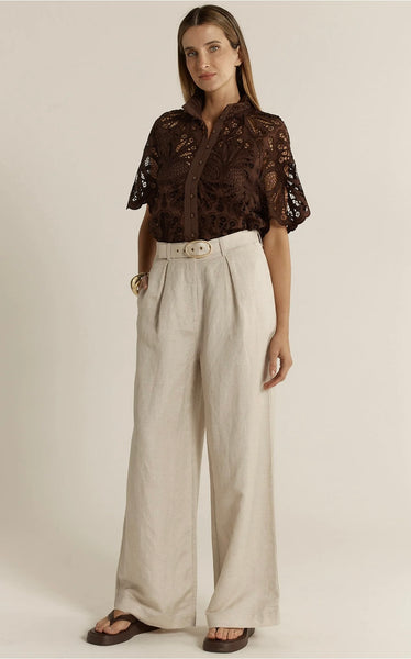 Amara Belted Pant - Flax