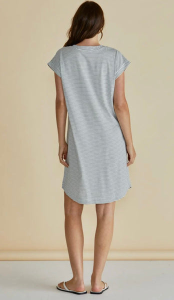 Daphne V-Neck Dress - Black/White Stripe