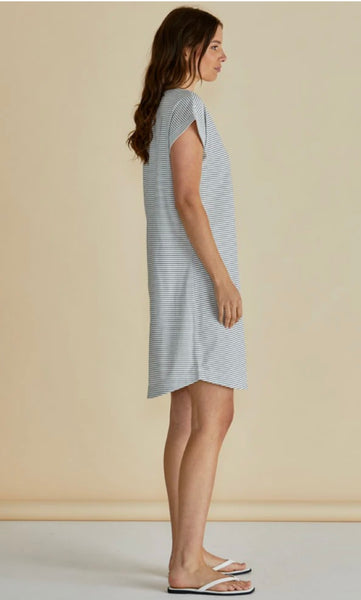 Daphne V-Neck Dress - Black/White Stripe