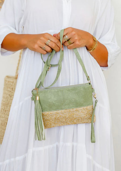 2 tone clutch with wristlet & long strap