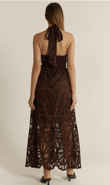 Elara Broderie Dress - Chocolate