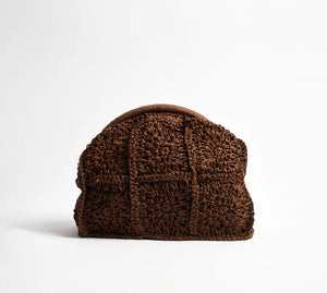 Bree Patterned Curved Paper Weave Clutch Chocolate
