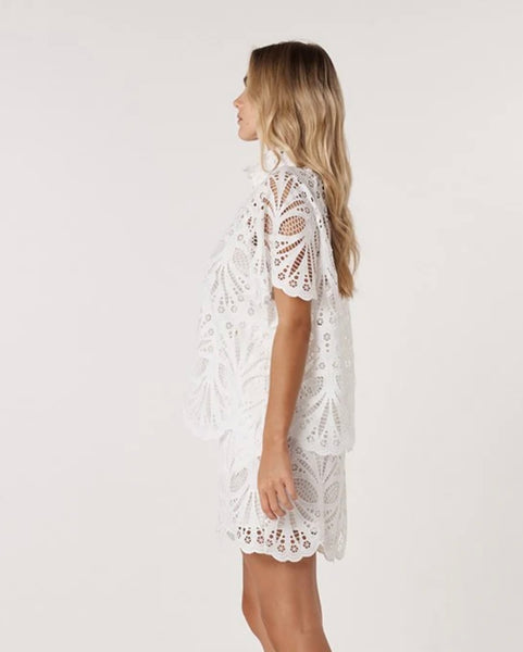 Elara Broderie Blouse - Ivory