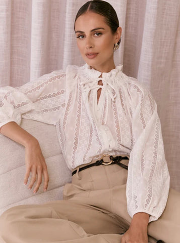 Opal Cotton Lace Shirt-White