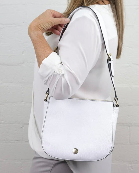 Ingrid pebbled leather shoulder bag white