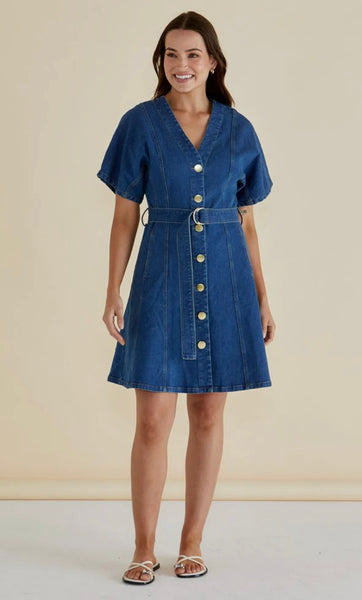Fiori Denim Dress - Mid Wash
