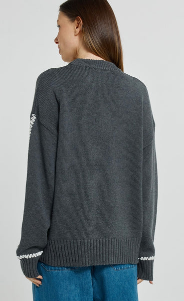 Contrast Stitch Sweater - Charcoal