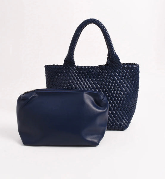 Bethany Woven Midi Tote Navy