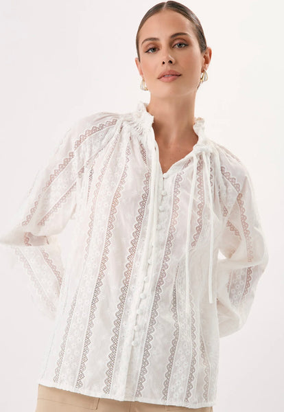 Opal Cotton Lace Shirt-White