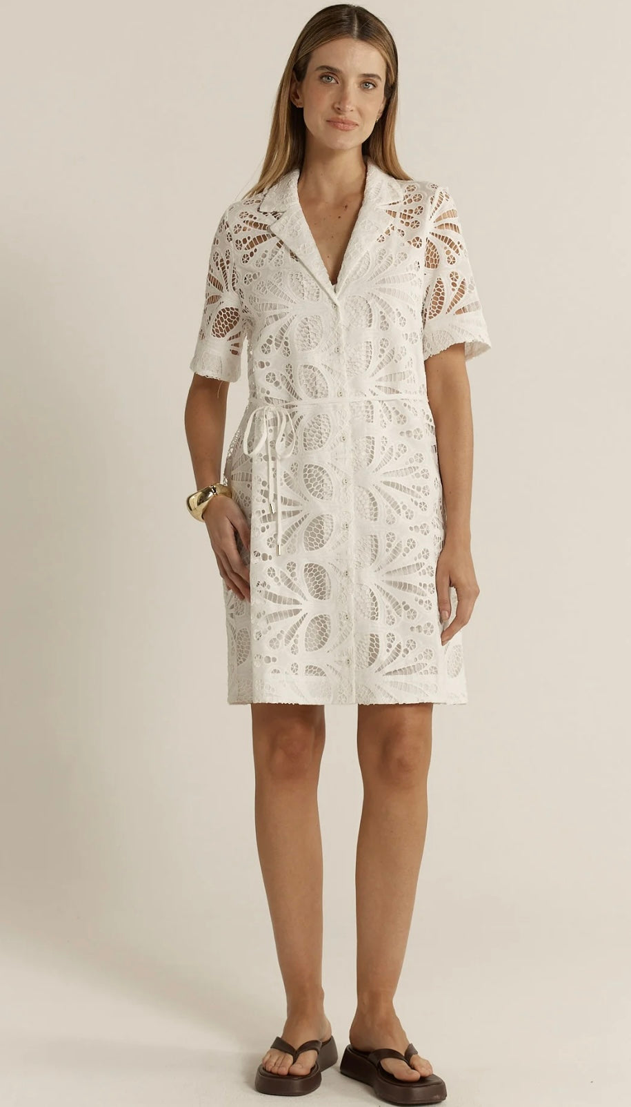 Elara Broderie Shirt Dress - Ivory