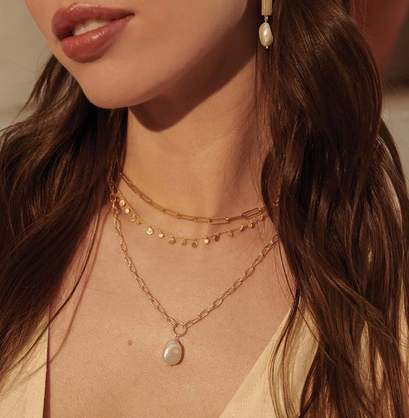 Aphrodite Goddess Pearl Drop Necklace 18kt plate