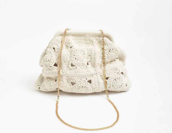 Ellie Crochet Clip Tote Clutch Cream