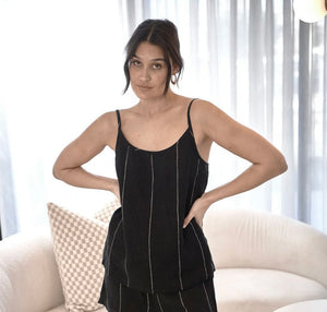 Carter Fundamental Linen Cami - Black w' White Fine Stripe