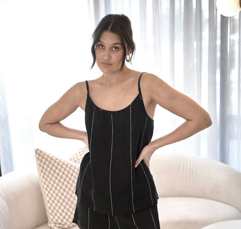 Carter Fundamental Linen Cami - Black w' White Fine Stripe