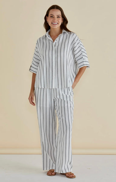 Lynwood Linen Shirt - Black White Stripe