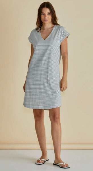 Daphne V-Neck Dress - Black/White Stripe