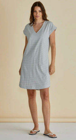 Daphne V-Neck Dress - Black/White Stripe