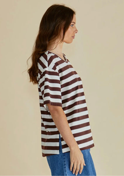Relax Boxy Tee - Brown Stripe