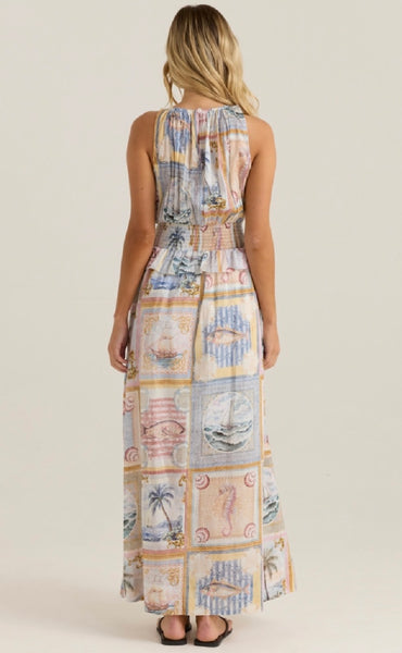 Reo Peplum Maxi Dress-Wayfarer Print