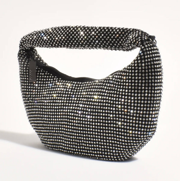 Paris Rhinestone Mini Saddle Bag Black Crystal