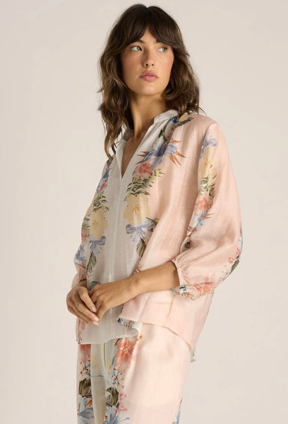 Solara Split Neck Blouse - Pink Print