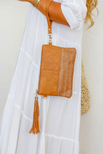 2 tone clutch with wristlet & long strap